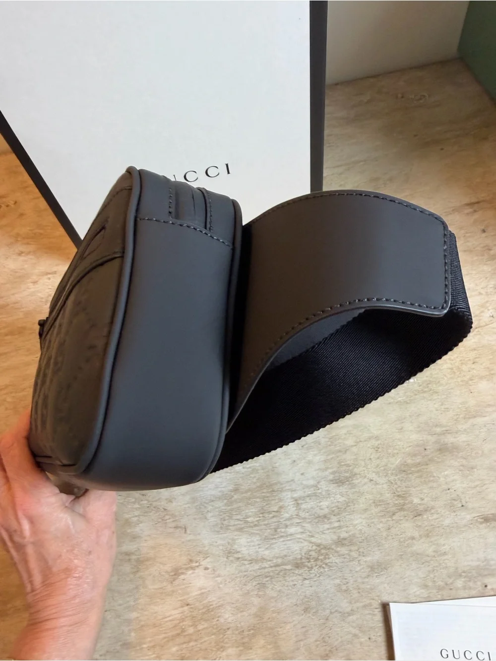 Gucci Matte Black GG Embossed Leather Belt Bag